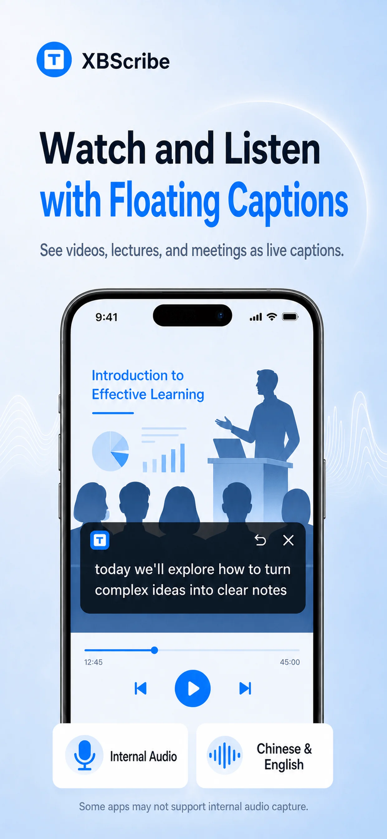 Watch with floating captions